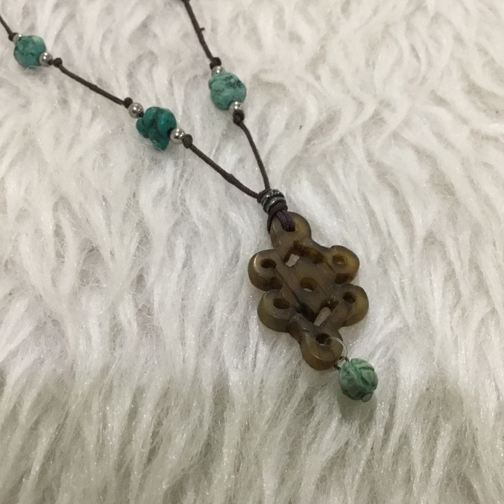 Boho carnelian and turquoise necklace - Picture 3 of 4